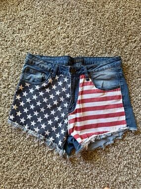 American Bazi Denim Shorts with American Flag Panels - Blue/Red/White